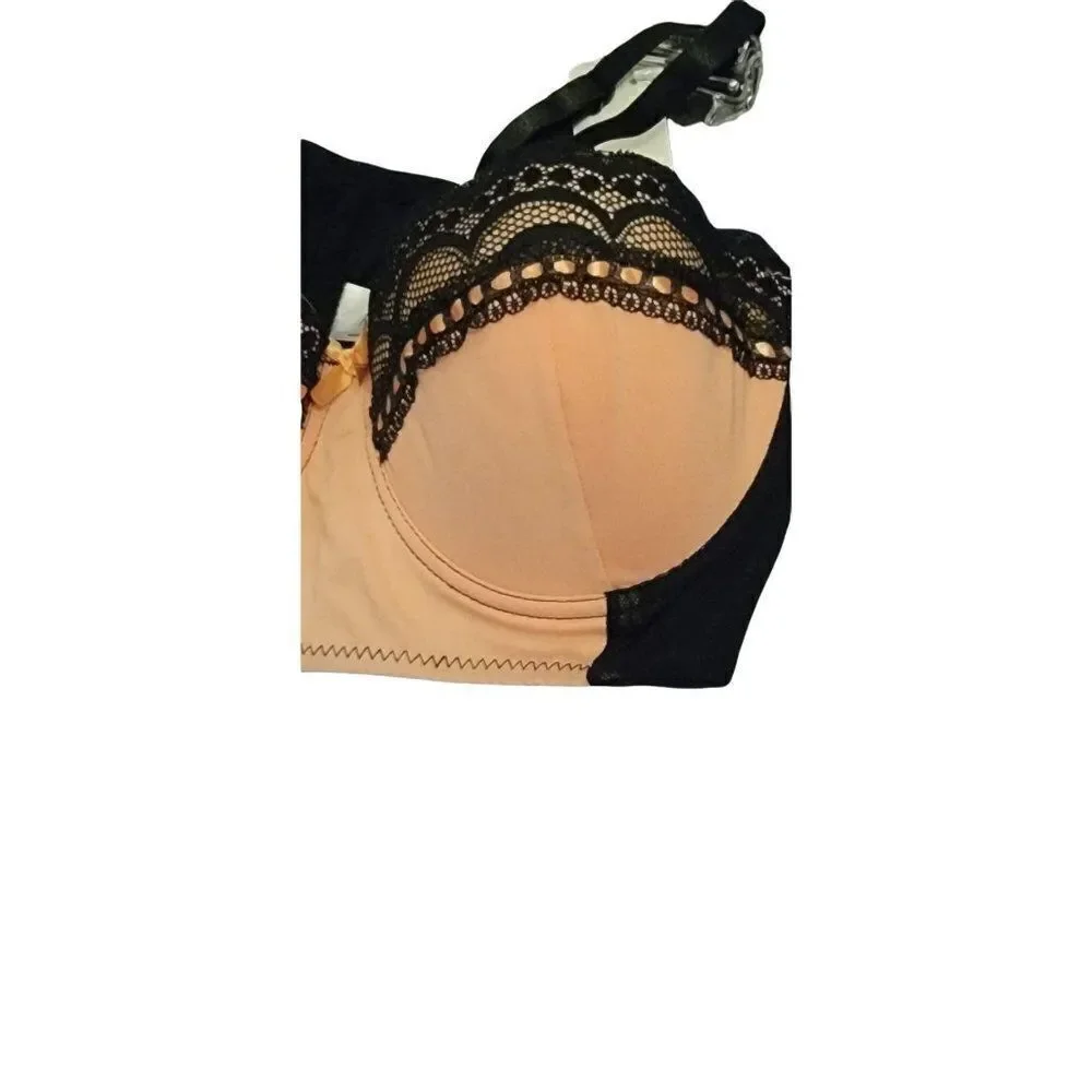 Hers By Herman Womens Peachy Black Lace Padded Adjustable Strap Push Up Bra Size